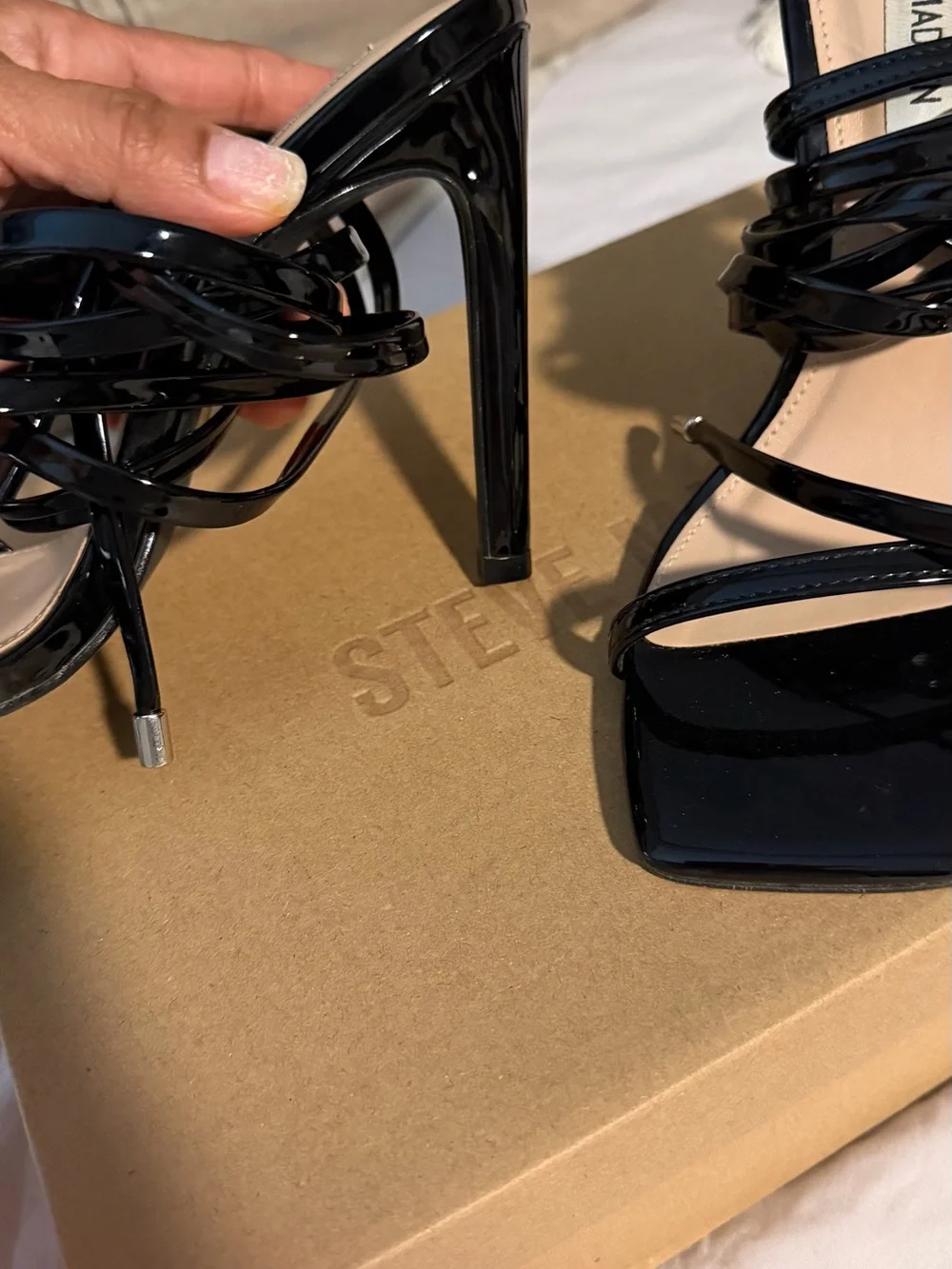 Steve Madden Black Patent Square-Toe Strappy Heels